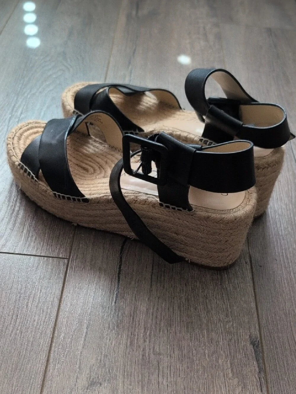 Society Black Espadrille Platform Sandals with Ankle Buckle
